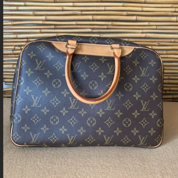 Louis Vuitton LV Logo Deauville HandBag Monogram Leather Brown Tote Purse EUC - Picture 3 of 15